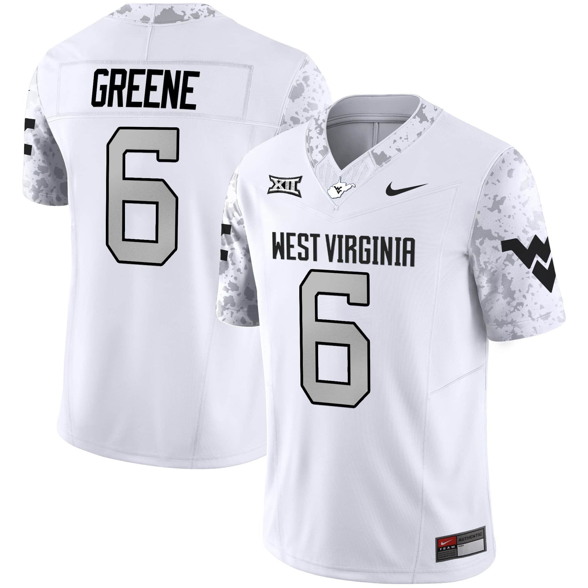 West Virginia Mountaineers 2024 Vapor Limited  Jersey V2 – All Stitched White #6 Garrett Greene