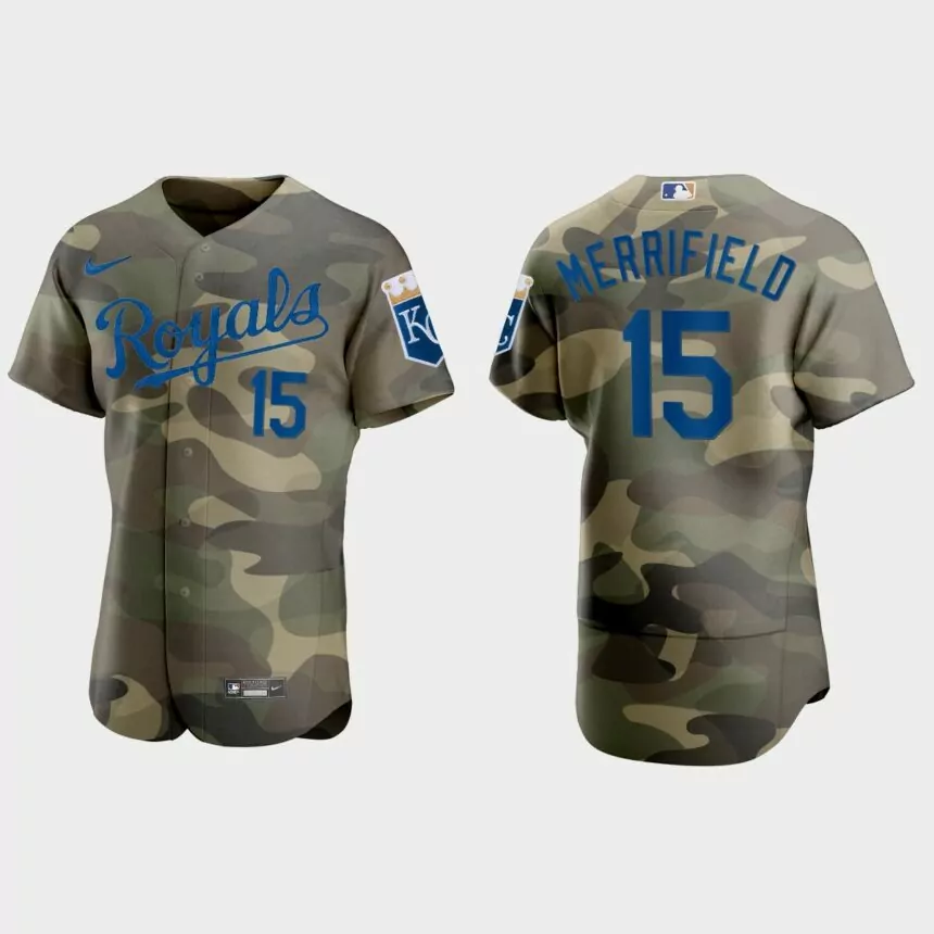 Whit Merrifield Kansas City Royals 2021 National Armed Forces Day Authentic Jersey – Camo