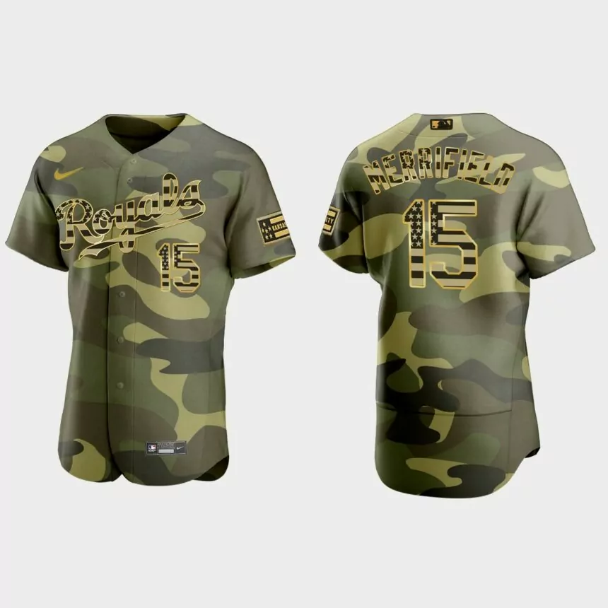Whit Merrifield Kansas City Royals 2022 Armed Forces Day Authentic Jersey – Camo