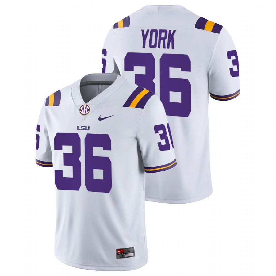 White Men LSU Tigers Cade York College Football Game Jersey