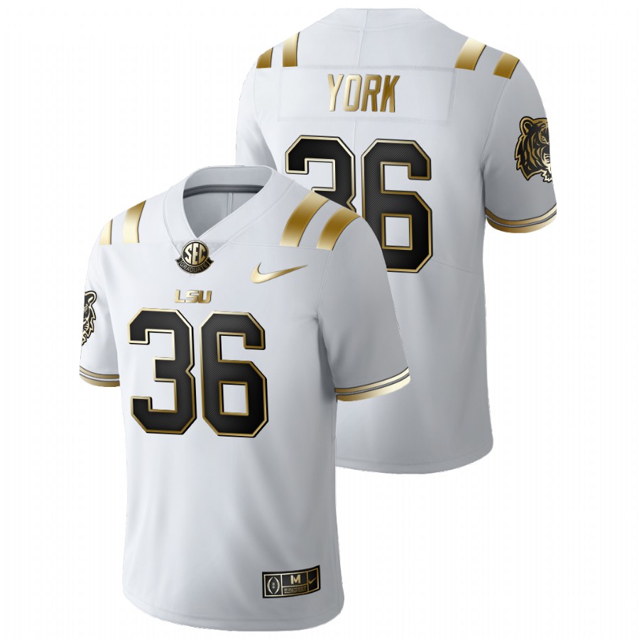 White Men LSU Tigers Cade York Golden Edition Limited Football Jersey