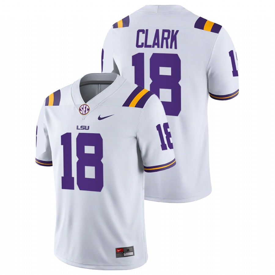White Men LSU Tigers Damone Clark College Football Game Jersey