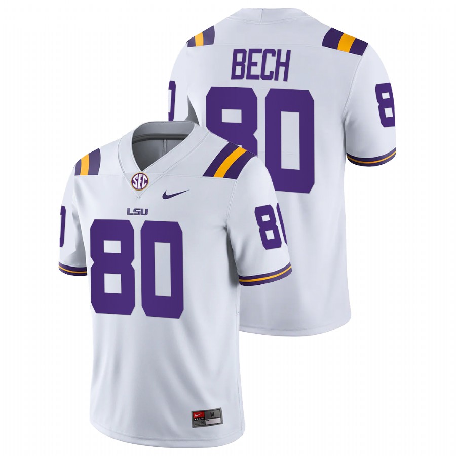 White Men LSU Tigers Jack Bech College Football Game Jersey