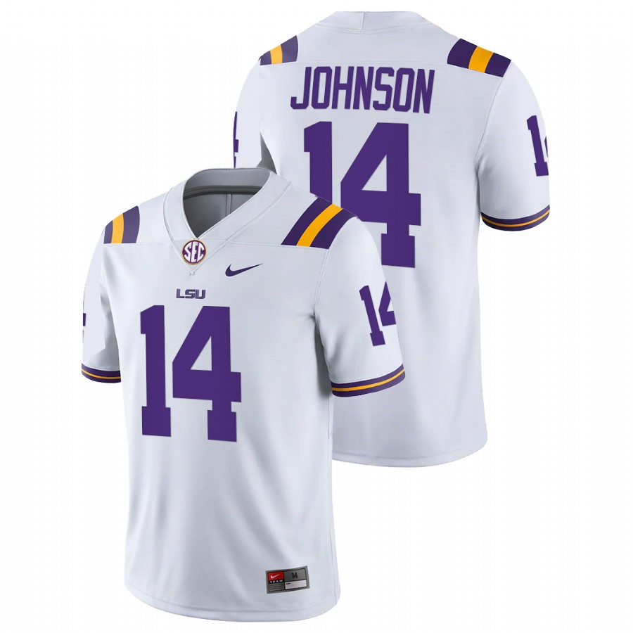 White Men LSU Tigers Max Johnson College Football Game Jersey