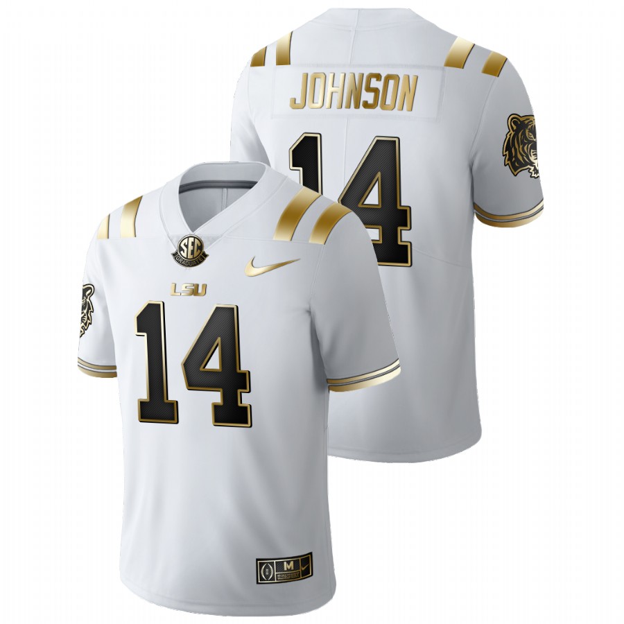 White Men LSU Tigers Max Johnson Golden Edition Limited Football Jersey