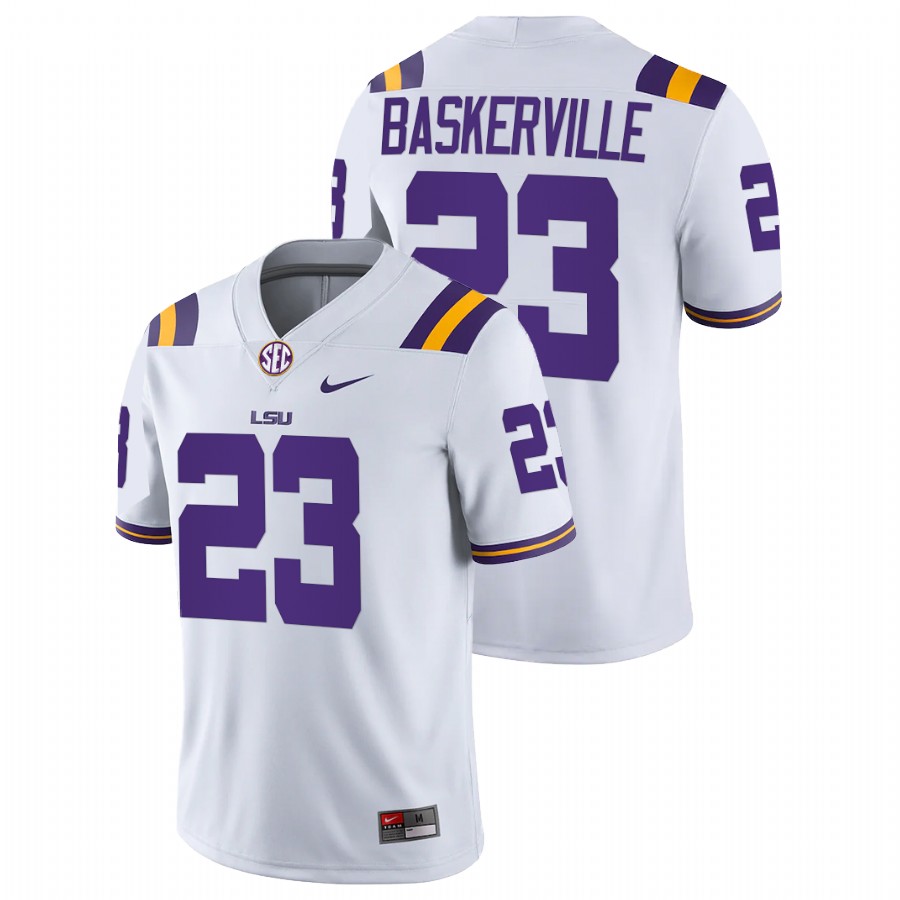 White Men LSU Tigers Micah Baskerville College Football Game Jersey