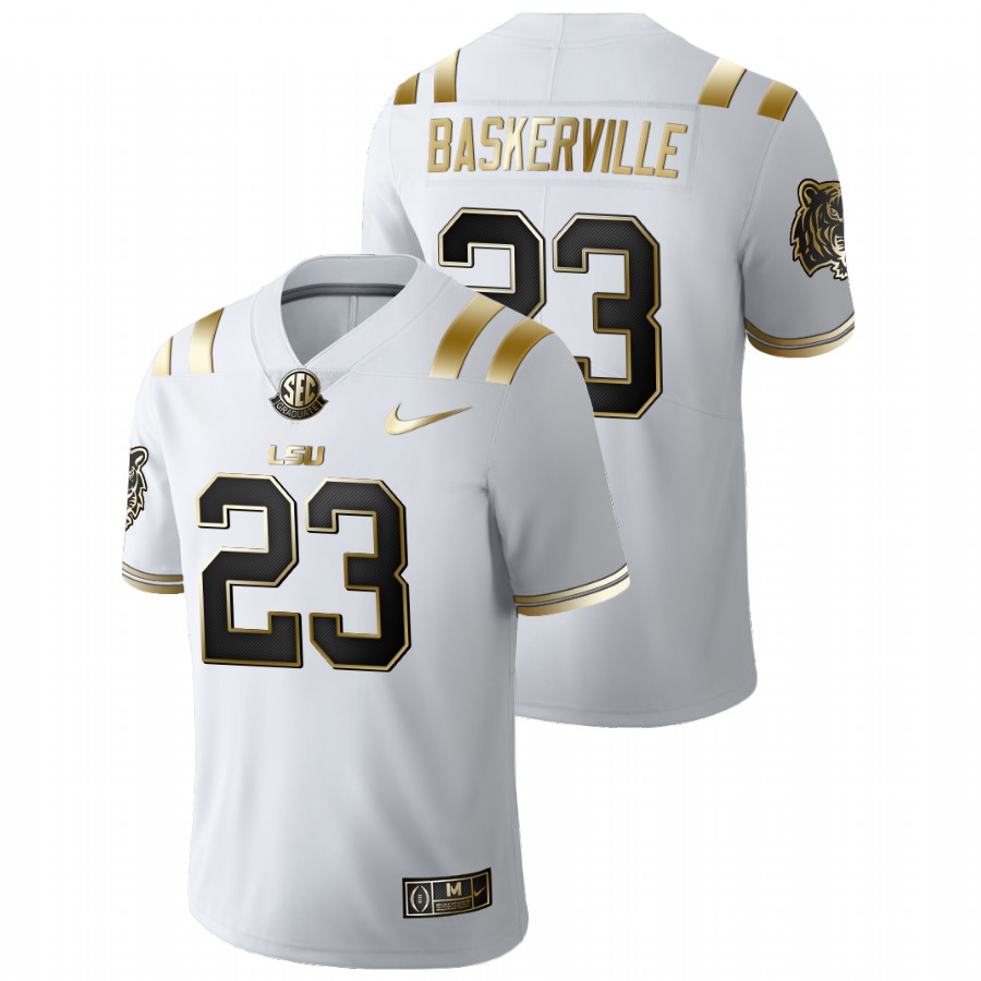White Men LSU Tigers Micah Baskerville Golden Edition Limited Football Jersey