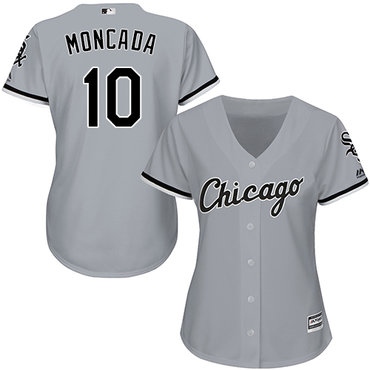White Sox #10 Yoan Moncada Grey Road Women's Stitched MLB Jersey