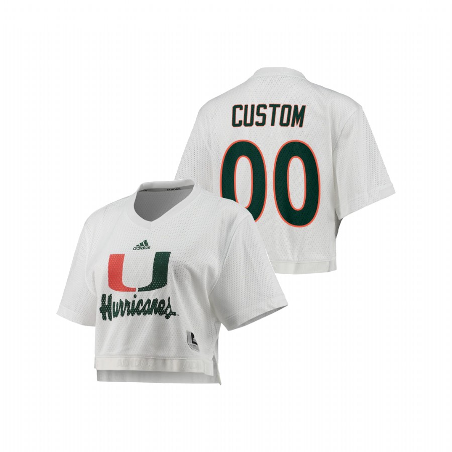 White Women's Miami Hurricanes Custom Primegreen V-Neck Cropped Jersey