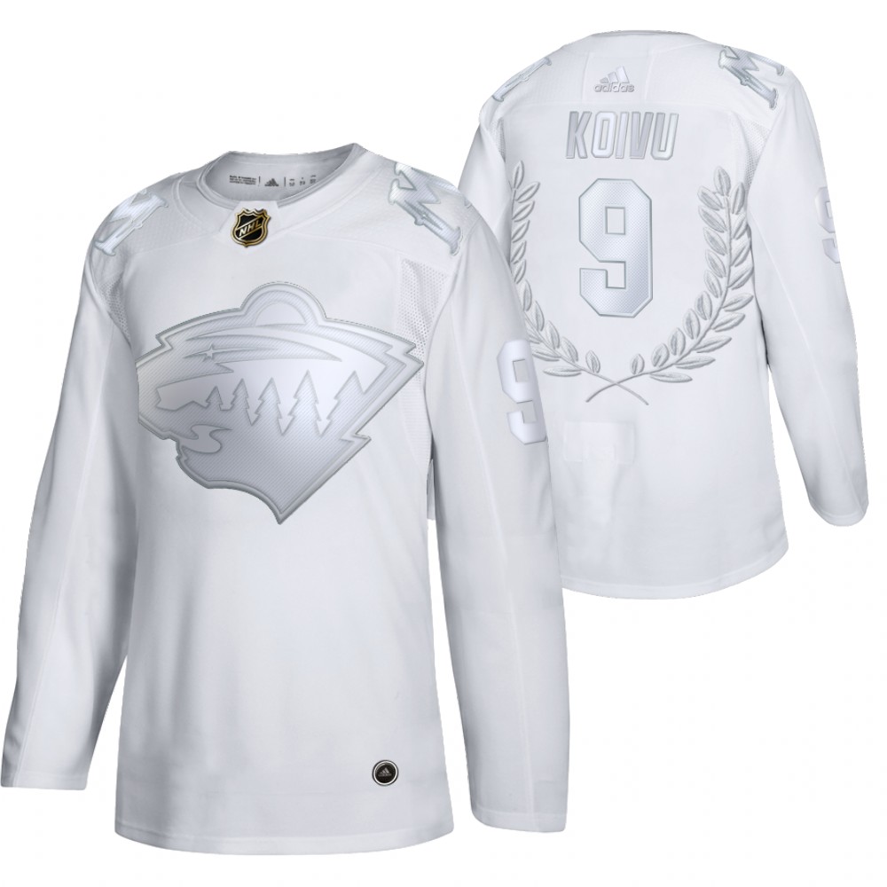 Wild #9 Mikko Koivu Retired Number White Jersey Golden Limited