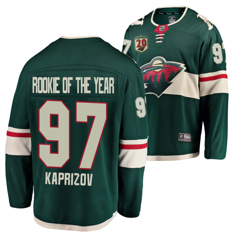 Wild #97 Kirill Kaprizov 2021 Rookie of the year Green Jersey Calder Trophy