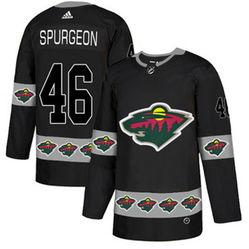 Wild 46 Jared Spurgeon Black Team Logos Fashion Adidas Jersey