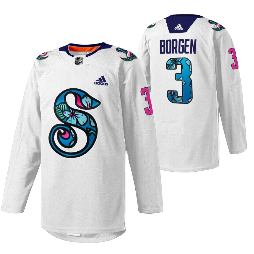 Will Borgen Kraken Pride Night Jersey White Warmup