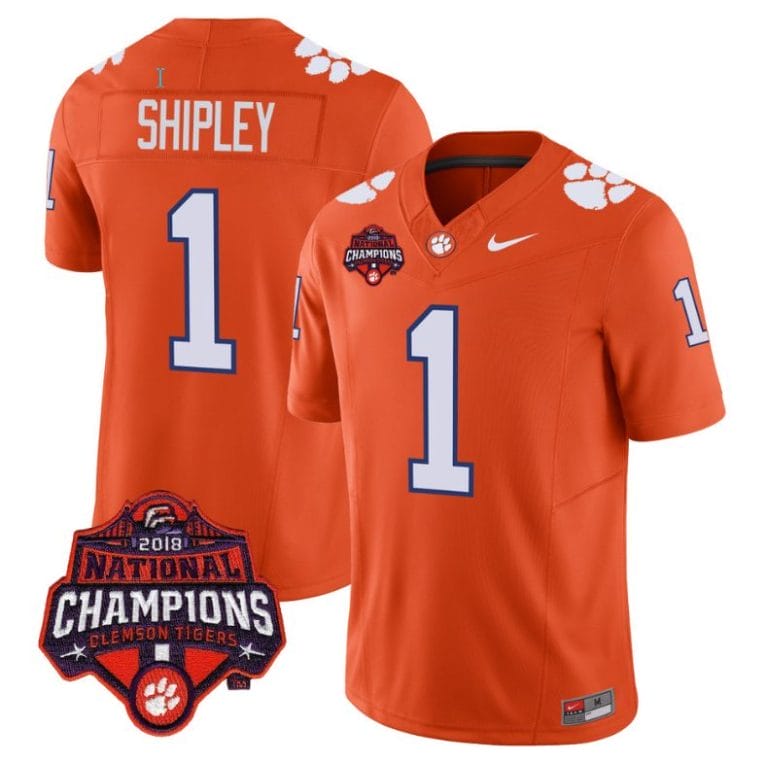Will Shipley Jersey #1 Clemson Tigers Vapor Limited Champions Patch College Football Stitched Orange