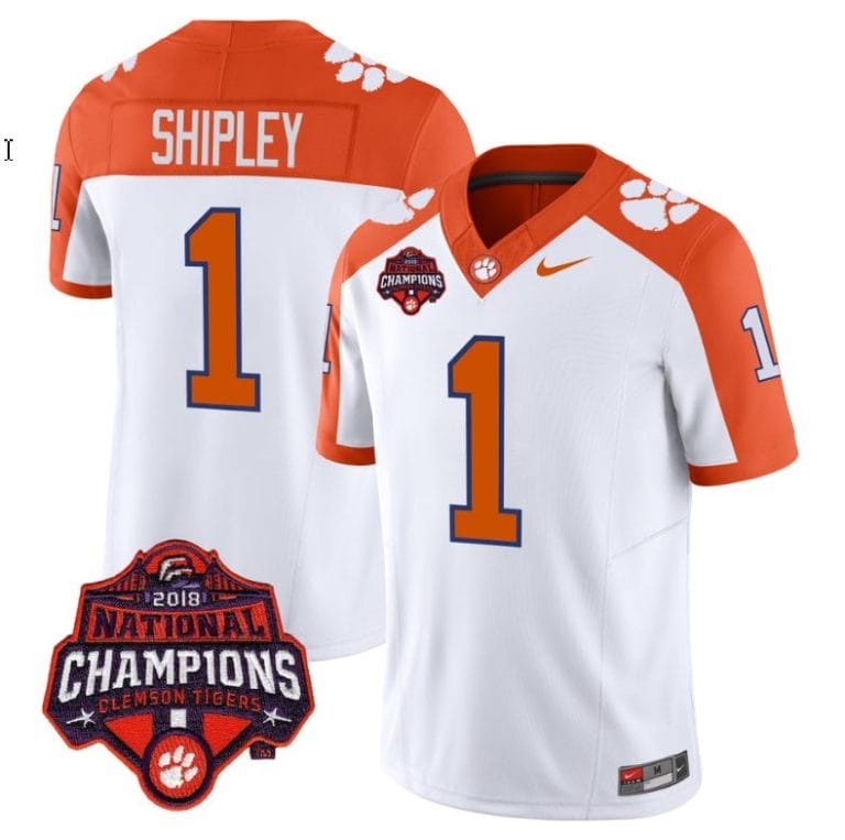 Will Shipley Jersey #1 Clemson Tigers Vapor Limited Champions Patch College Football Stitched Orange Inverted
