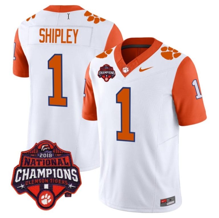 Will Shipley Jersey #1 Clemson Tigers Vapor Limited Champions Patch College Football Stitched Orange Sleeves