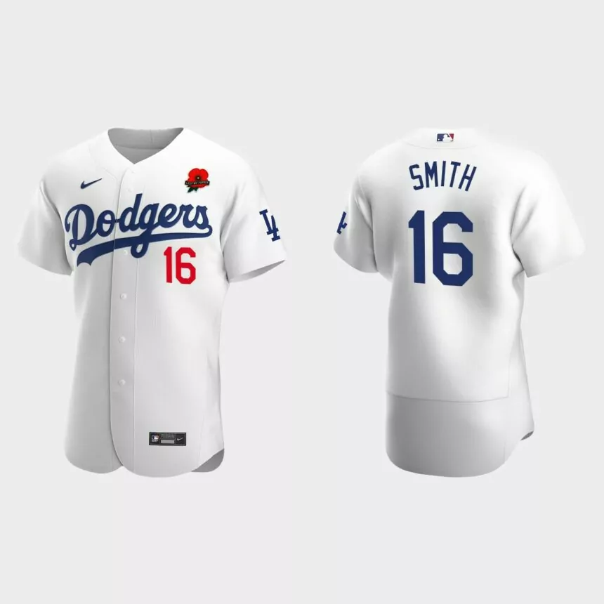 Will Smith Los Angeles Dodgers 2022 Memorial Day Poppy Patch Authentic Jersey – White