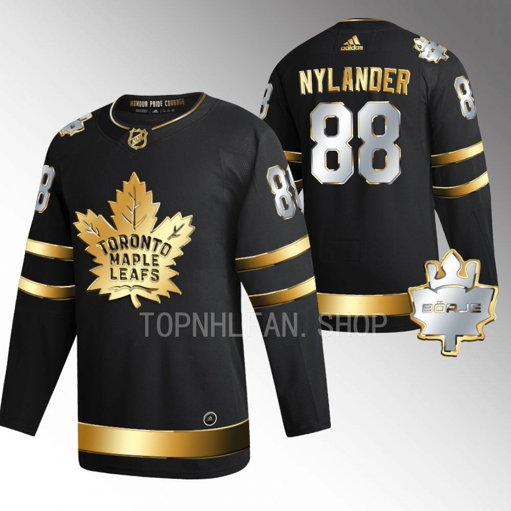 William Nylander Maple Leafs #88 Black Golden Edition The King Borje Patch Jersey