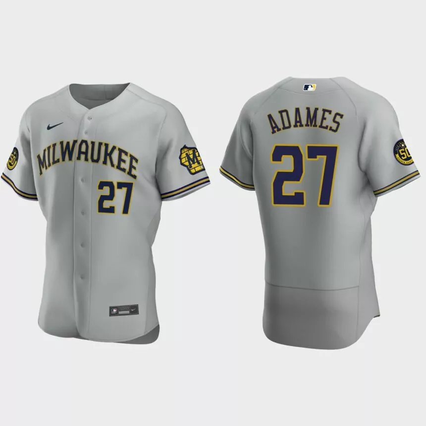 Willy Adames Milwaukee Brewers Authentic Road Jersey – Gray