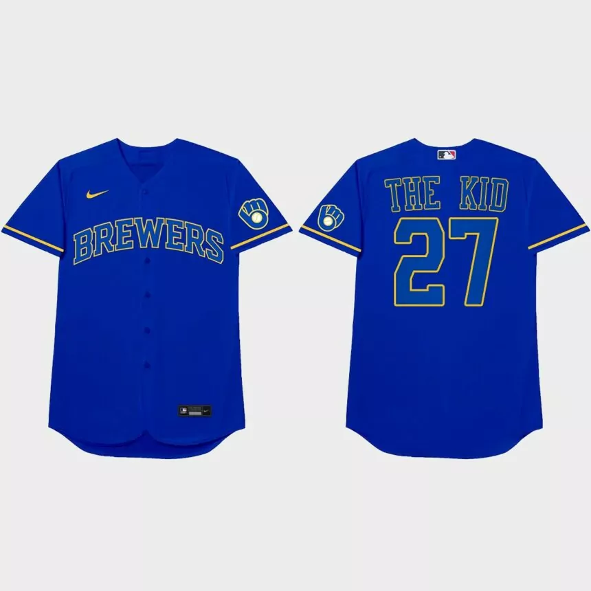 Willy Adames Nickname Brewers 2021 Players’ Weekend The Kid Jersey – Royal