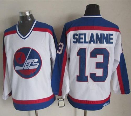 Winnipeg-Jets #13 Teemu Selanne White Blue CCM Throwback Stitched NHL Jersey