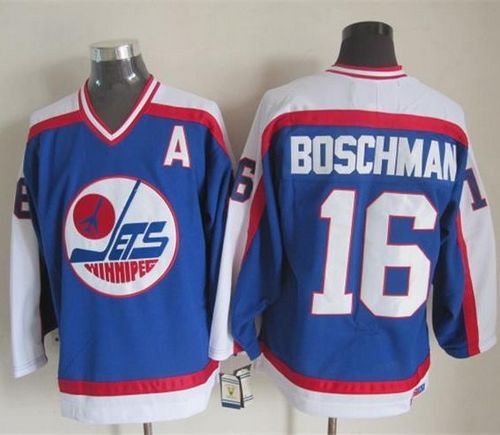 Winnipeg-Jets #16 Laurie Boschman Blue White CCM Throwback Stitched NHL Jersey