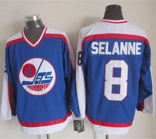 Winnipeg-Jets #8 Teemu Selanne Blue White CCM Throwback Stitched NHL Jersey