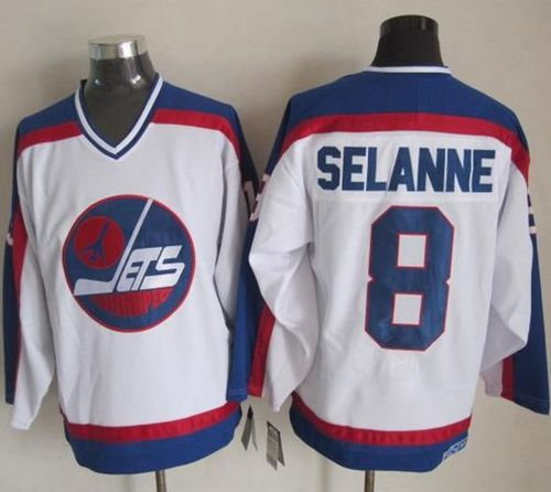 Winnipeg-Jets #8 Teemu Selanne White Blue CCM Throwback Stitched NHL Jersey