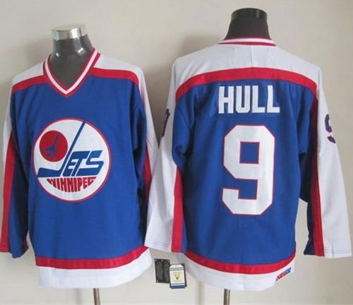Winnipeg-Jets #9 Bobby Hull Blue white CCM Throwback Stitched NHL Jersey