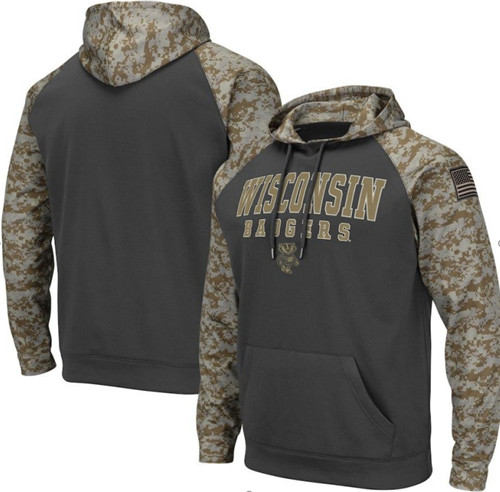Wisconsin Badgers Gray Camo Men's Pullover Hoodie