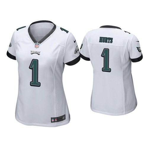 Women #1 Jalen Hurts Eagles Jersey White Jersey