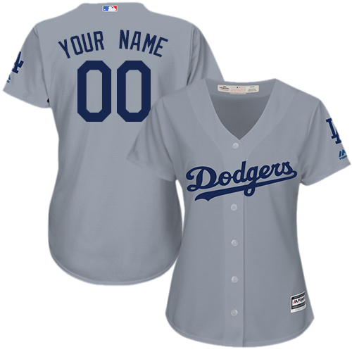 Women  Dodgers Grey Customized Cool Base Jersey