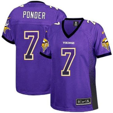 Women 2013 New Minnesota Vikings #7 Christian Ponder Purple Team Color Drift Fashion Elite Jerseys