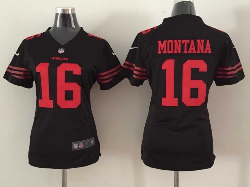 Women 2015 New San Francisco 49ers #16 Joe Montana Black Alternate Jersey