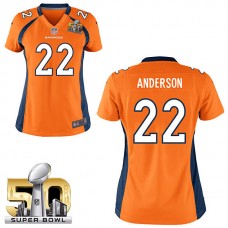 Women 2016 Super Bowl 50 Denver Broncos #22 C.J. Anderson Orange Game Jersey