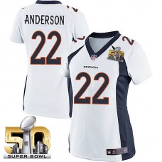 Women 2016 Super Bowl 50 Denver Broncos #22 C.J. Anderson White Game Jersey