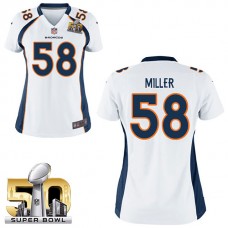 Women 2016 Super Bowl 50 Denver Broncos #58 Von Miller White Game Jersey