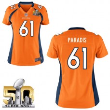 Women 2016 Super Bowl 50 Denver Broncos #61 Matt Paradis Orange Game Jersey