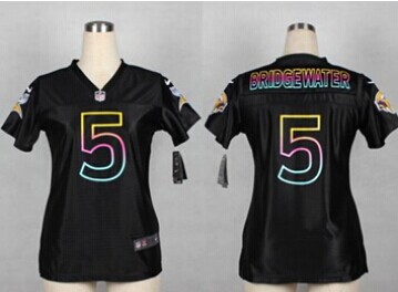 Women''s New Vikings #5 Teddy Bridgewater Black NFL Fashion Game Jersey