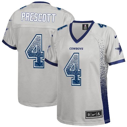 Women's  Nike Cowboys #4 Dak Prescott Grey Stitched NFL Elite Drift Fashion Jersey
