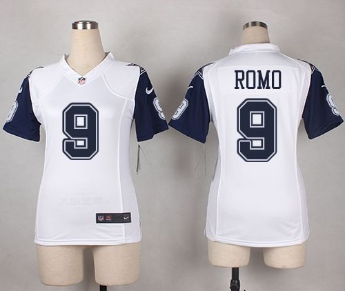 Women's  Nike Cowboys #9 Tony Romo White Stitched NFL Elite Rush Jersey