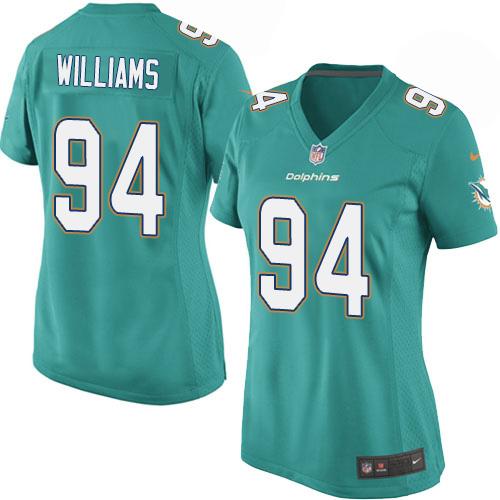 Women's  Nike Dolphins #94 Mario Williams Aqua Green Team Color Stitched NFL Elite Jersey