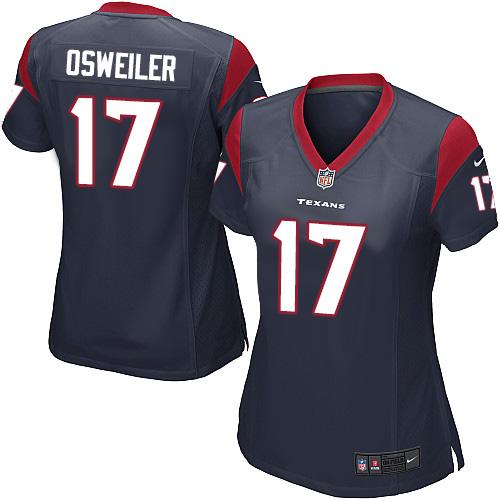 Women's  Nike Texans #17 Brock Osweiler Navy Blue Team Color Stitched NFL Elite Jersey