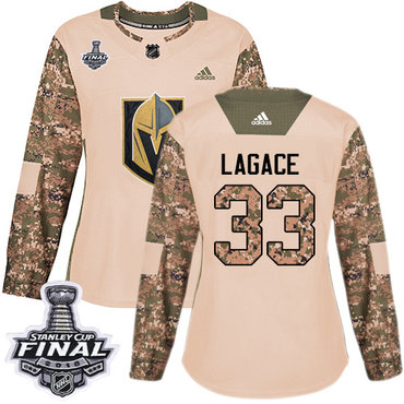 Women's Adidas Golden Knights #33 Maxime Lagace Camo Authentic 2017 Veterans Day 2018 Stanley Cup Final Women's Stitched NHL Jersey