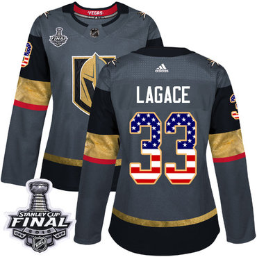 Women's Adidas Golden Knights #33 Maxime Lagace Grey Home Authentic USA Flag 2018 Stanley Cup Final Women's Stitched NHL Jersey