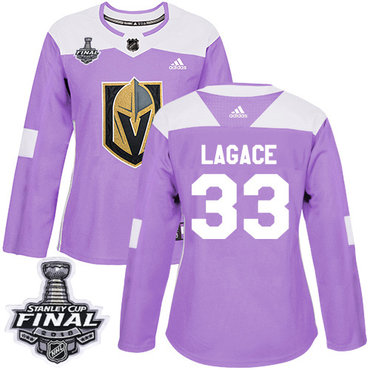 Women's Adidas Golden Knights #33 Maxime Lagace Purple Authentic Fights Cancer 2018 Stanley Cup Final Women's Stitched NHL Jersey