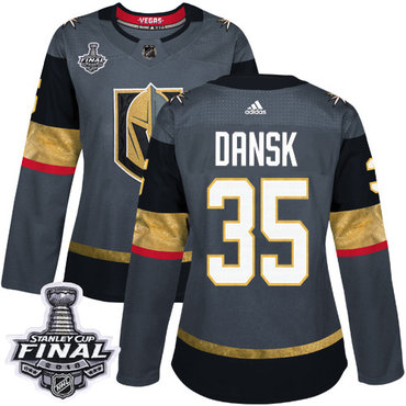 Women's Adidas Golden Knights #35 Oscar Dansk Grey Home Authentic 2018 Stanley Cup Final Women's Stitched NHL Jersey