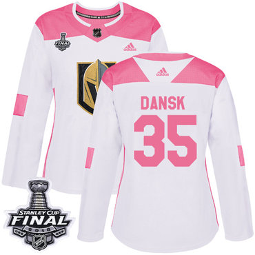 Women's Adidas Golden Knights #35 Oscar Dansk White Pink Authentic Fashion 2018 Stanley Cup Final Women's Stitched NHL Jersey