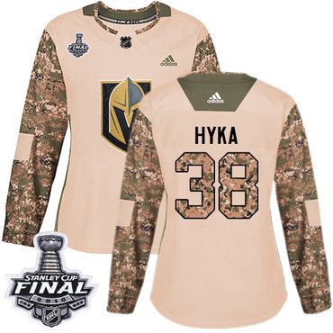 Women's Adidas Golden Knights #38 Tomas Hyka Camo Authentic 2017 Veterans Day 2018 Stanley Cup Final Women's Stitched NHL Jersey