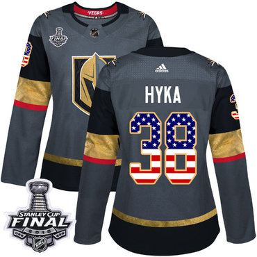 Women's Adidas Golden Knights #38 Tomas Hyka Grey Home Authentic USA Flag 2018 Stanley Cup Final Women's Stitched NHL Jersey